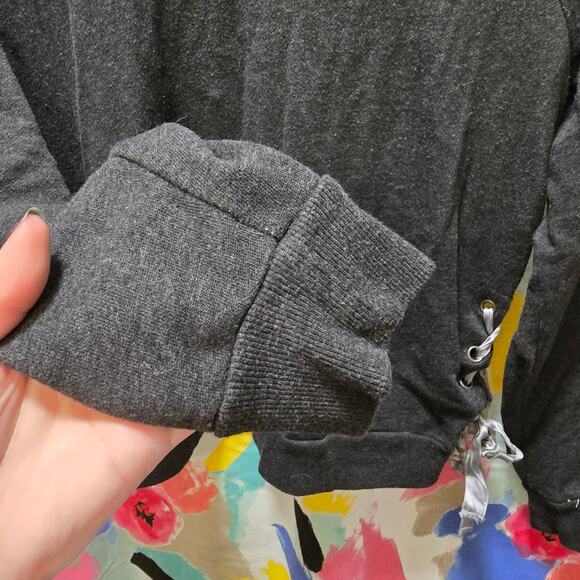 Aerie dark gray terry cloth long sleeve sweatshirt ribbon ties boat neck large - Picture 5 of 11